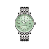 Breitling Navitimer Automatic 36mm Watch A17327361L1A1 displays its mint green dial with the beaded bezel and iconic circular slide rule that gives the Navitimer its unmistakable appearance. The stainless steel case is sized at 36mm for a versatile, jewellery-like appeal.
