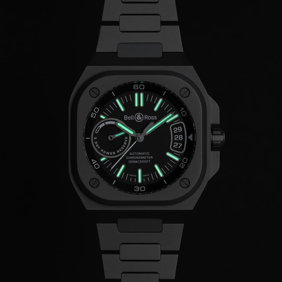Bell & Ross BR-X5 Automatic 41mm Watch BRX5R-BL-TI/Sti with luminous markers and hands