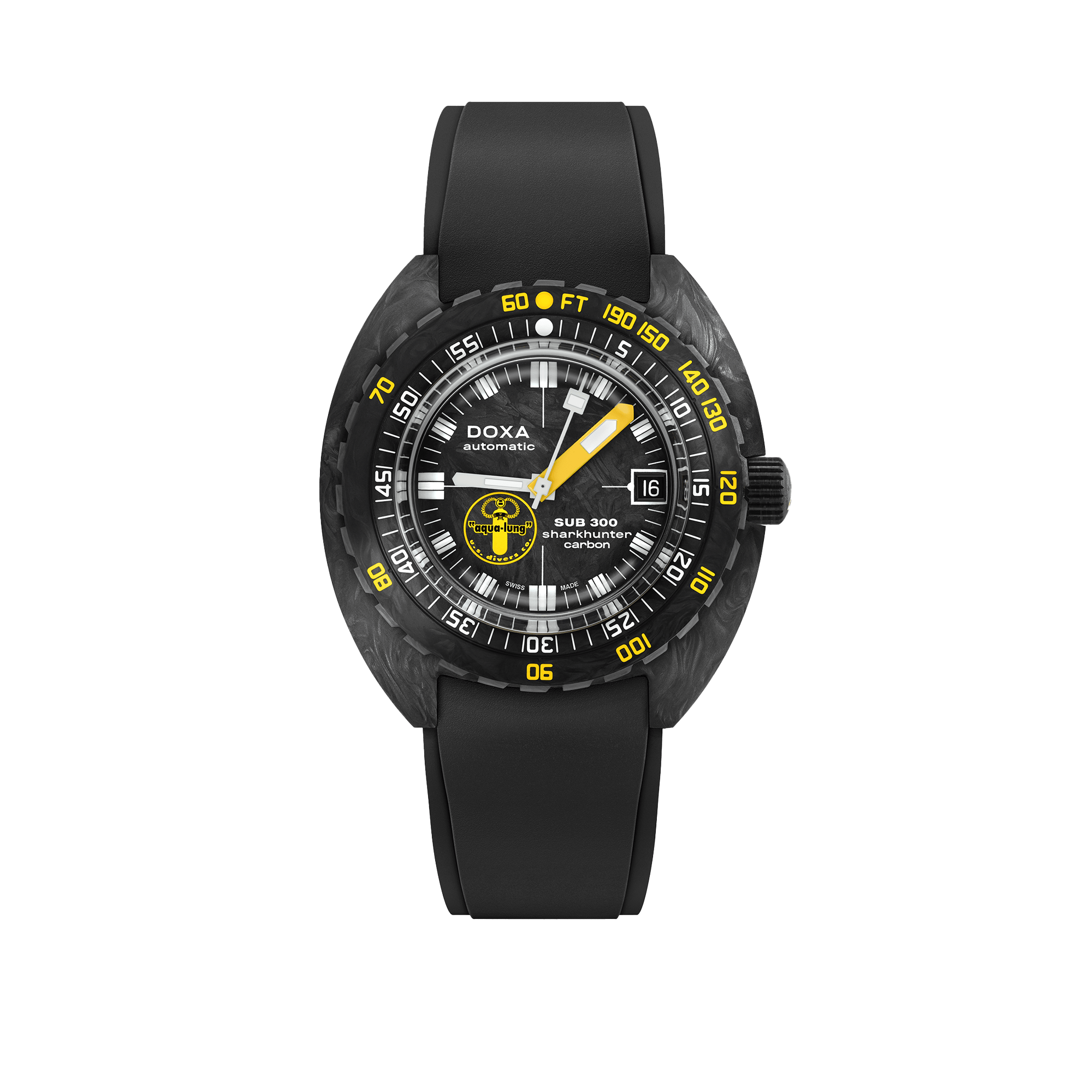 DOXA SUB 300 Carbon Aqua Lung US Divers Sharkhunter Rubber Strap 822.70.101AQL.20
