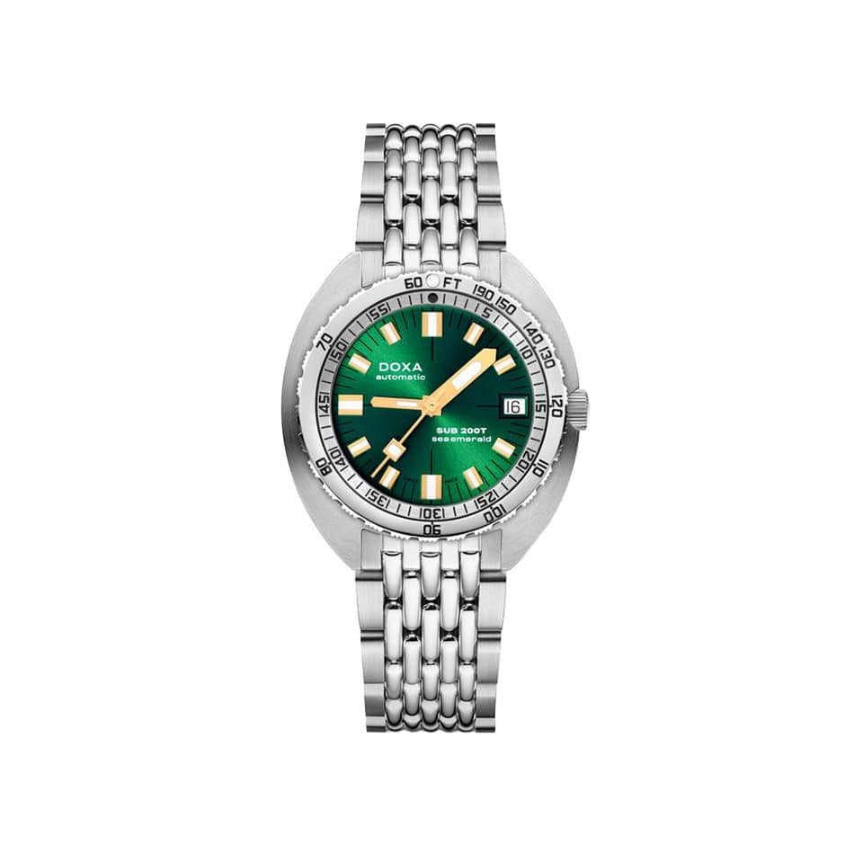 DOXA SUB 200T Sea Emerald Automatic 39mm Watch 804.10.131S.10 - from the front showing the emerald green dial and luminous hands and indexes