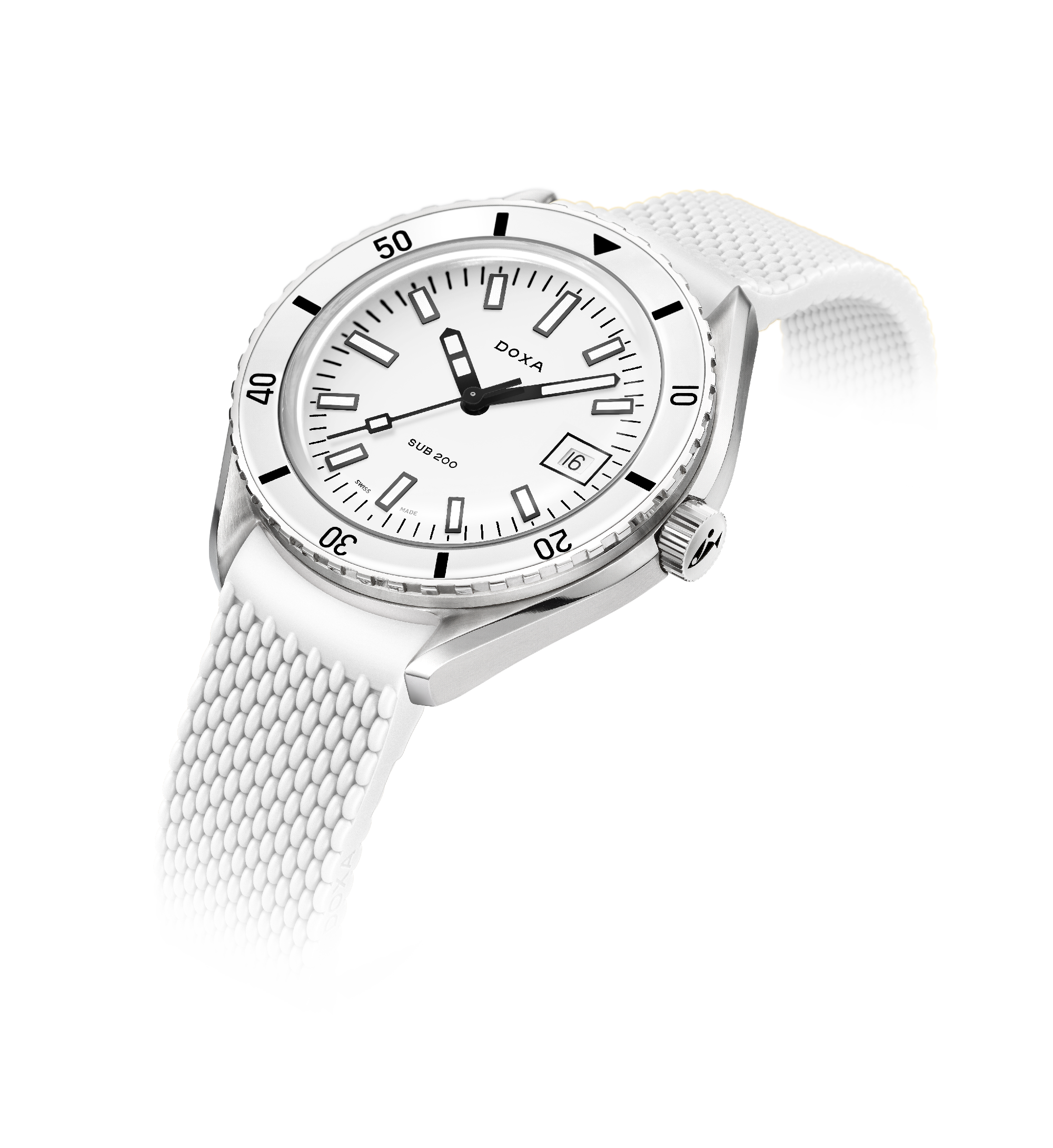 DOXA SUB 200 Whitepearl Stainless Steel Rubber Strap 799.15.011.23