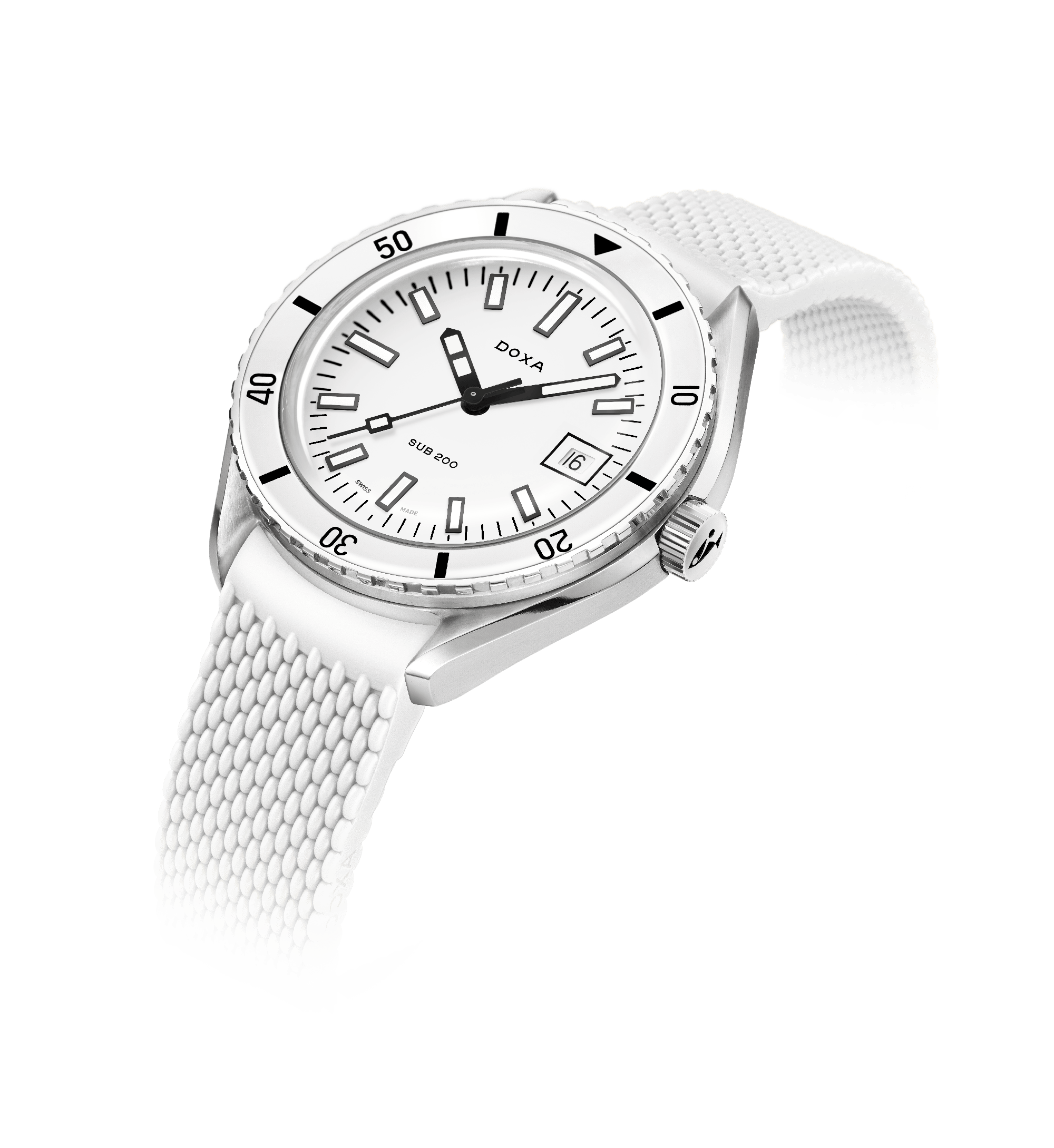 DOXA SUB 200 Whitepearl Stainless Steel Rubber Strap 799.15.011.23