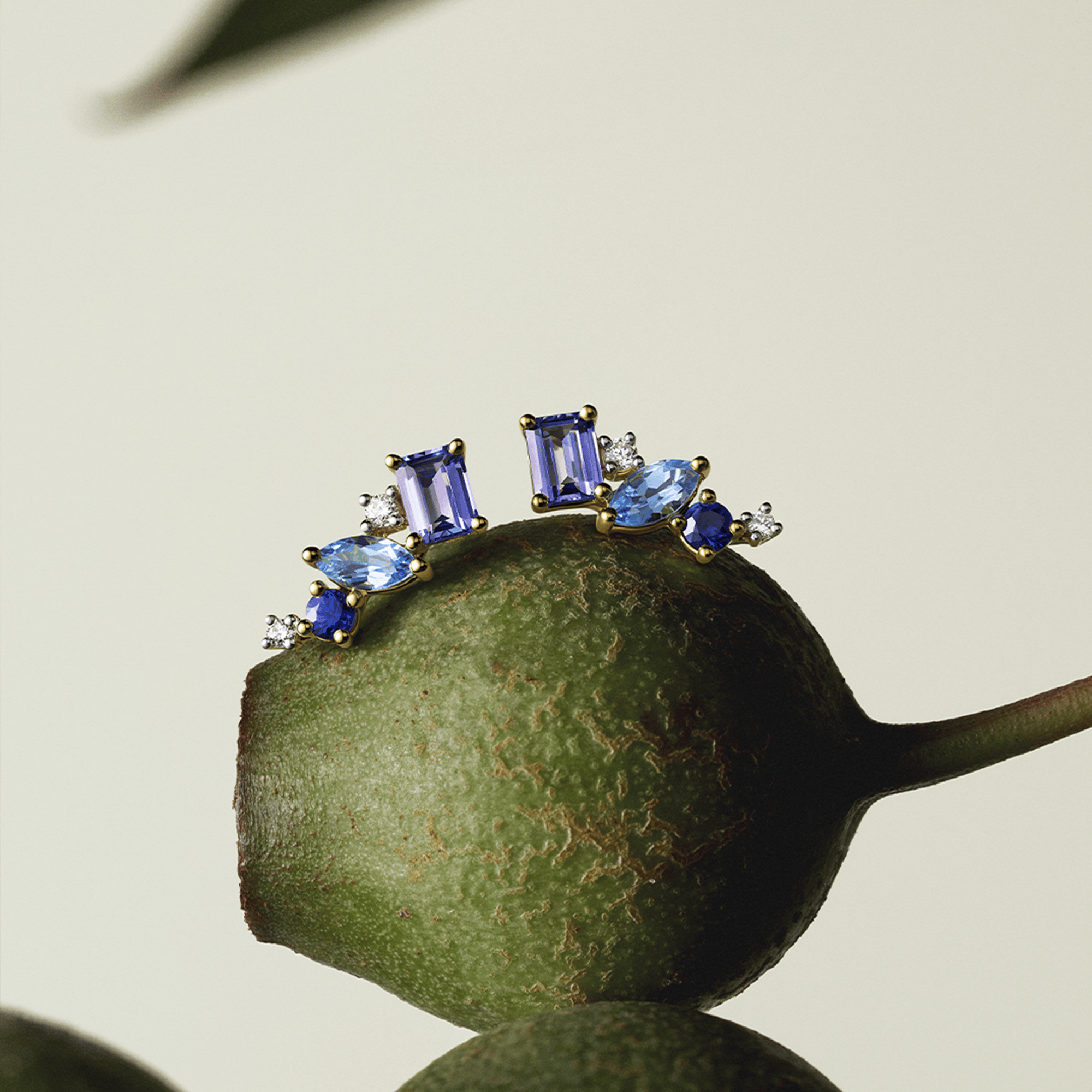 Elysian Tanzanite Topaz Sapphire and Diamond Cluster Stud Earrings in 18ct Yellow Gold