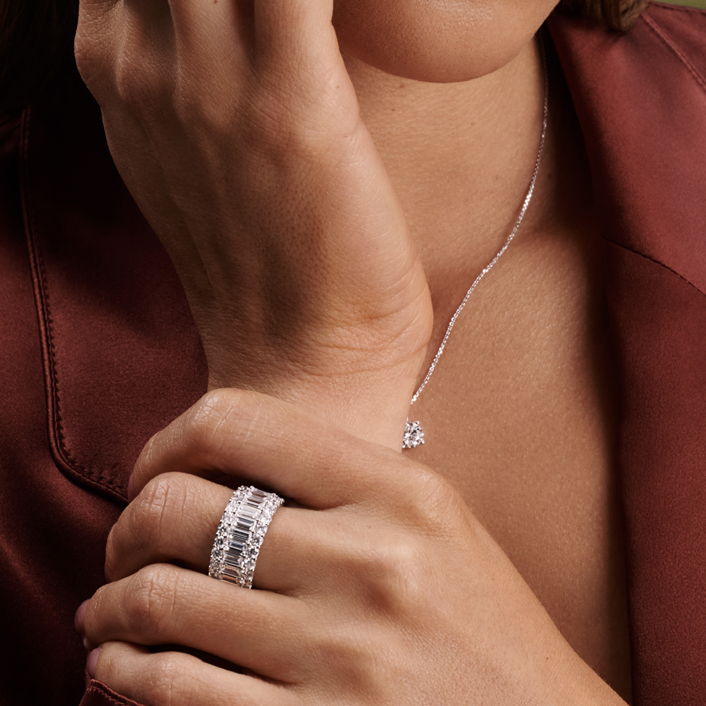 1.68 Carat Baguette and Round Brilliant Cut Diamond Ring in 18ct White Gold