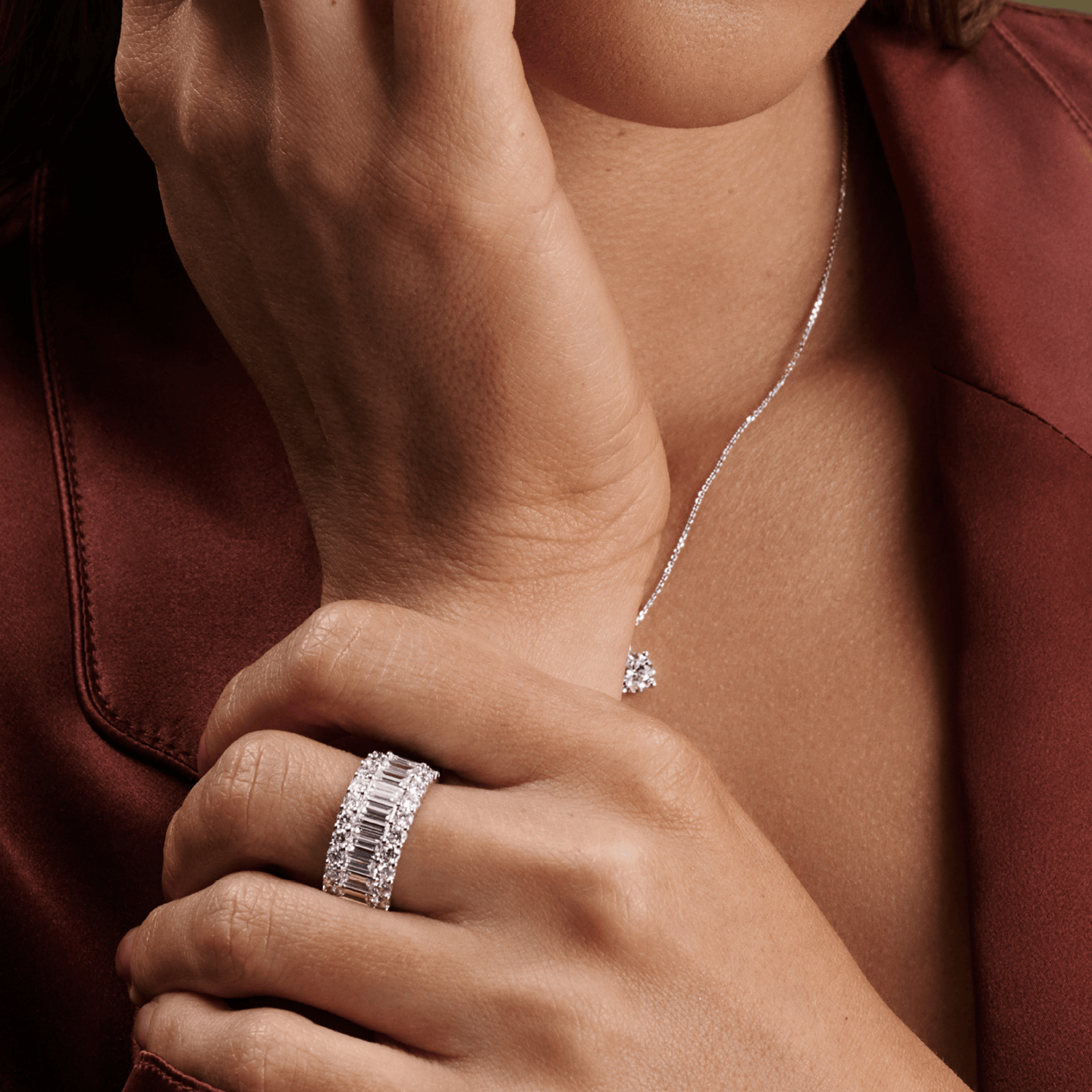 1.68 Carat Baguette and Round Brilliant Cut Diamond Ring in 18ct White Gold