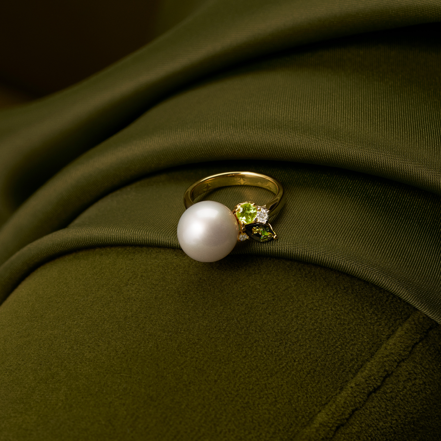 Elysian Pearl and Tourmaline Ring in 18ct Yellow Gold