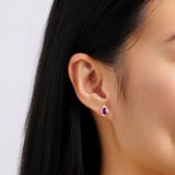 Pear Cut Ruby and Alternating Diamond Stud Earrings in 18ct Yellow and White Gold