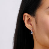 Pear Cut Sapphire and Diamond Halo Drop Earrings in 18ct White Gold