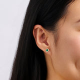 Emerald and Diamond Halo Stud Earrings in 18ct Yellow Gold