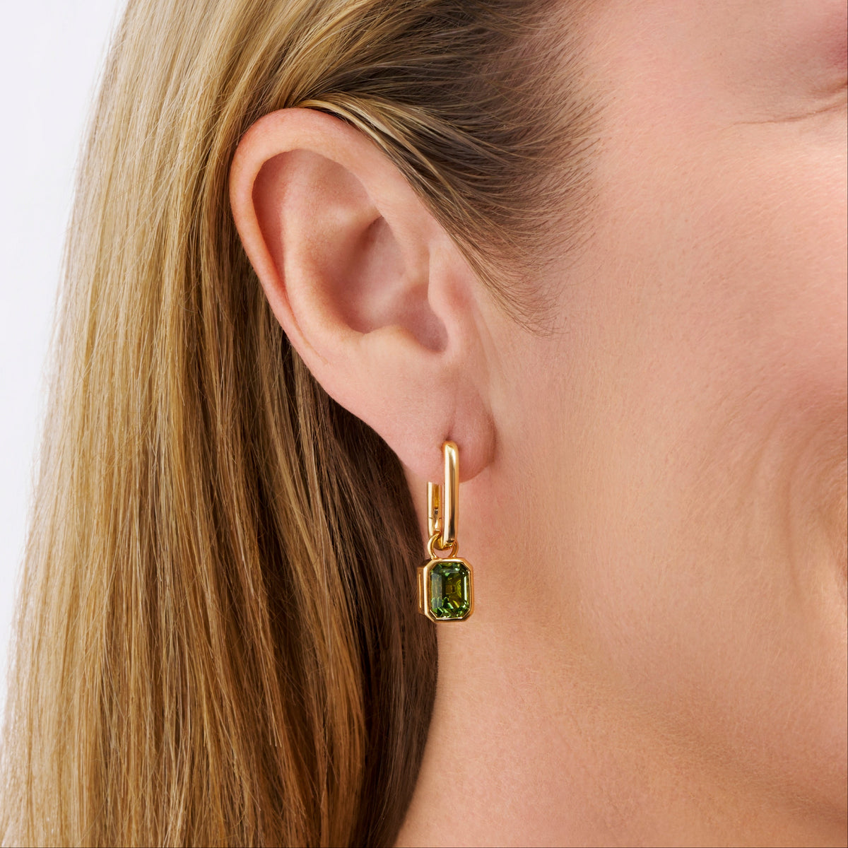 Green Tourmaline Bezel Set Drop Earrings in 18ct Yellow Gold