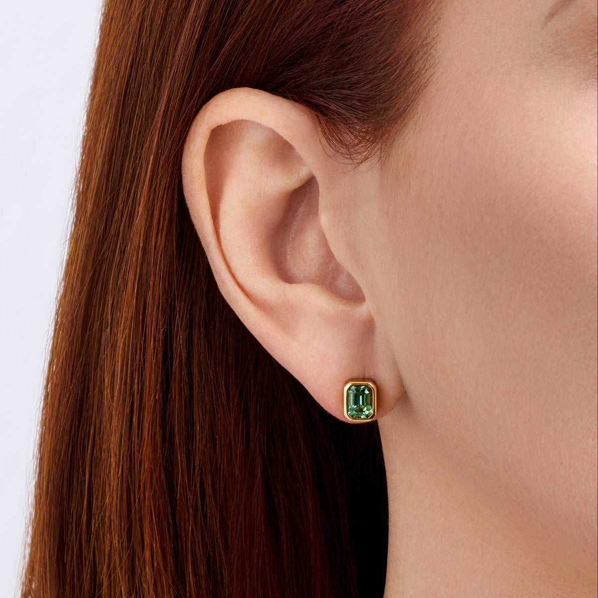 Emerald Cut Green Tourmaline Stud Earrings in 18ct Yellow Gold
