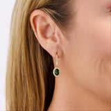 Green Tourmaline Oval and Diamond Halo Drop Earrings in 18ct Yellow Gold