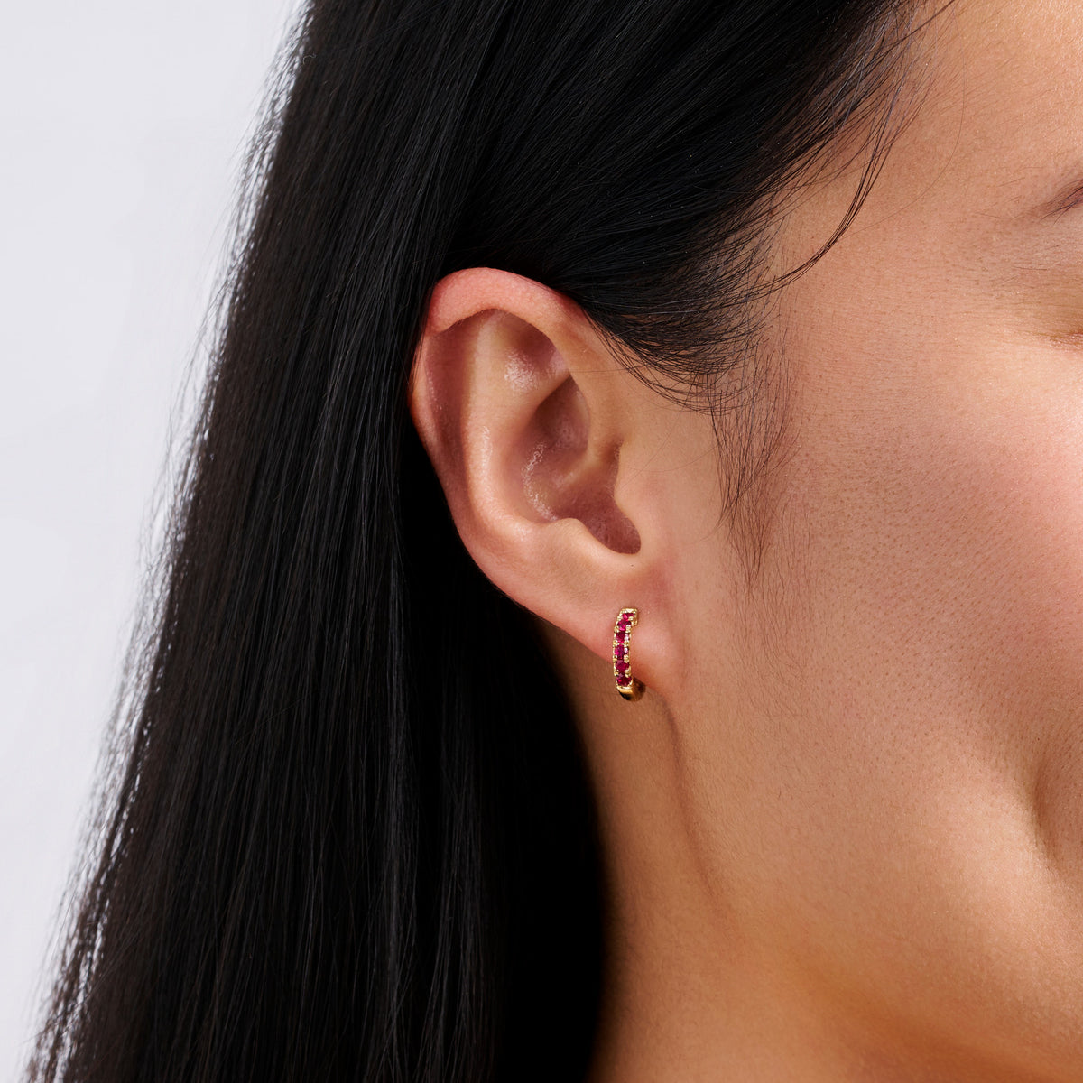 Ruby Huggie Earrings in 18ct Yellow Gold