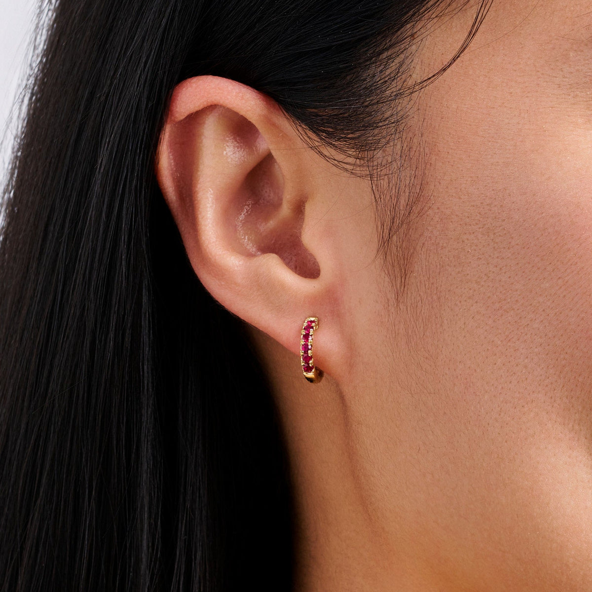 Ruby Huggie Earrings in 18ct Yellow Gold