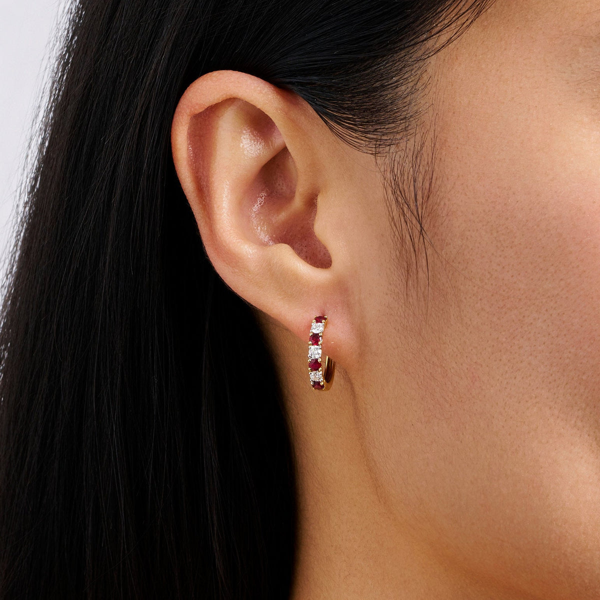 Ruby and Diamond Huggie Earrings in 18ct Yellow Gold
