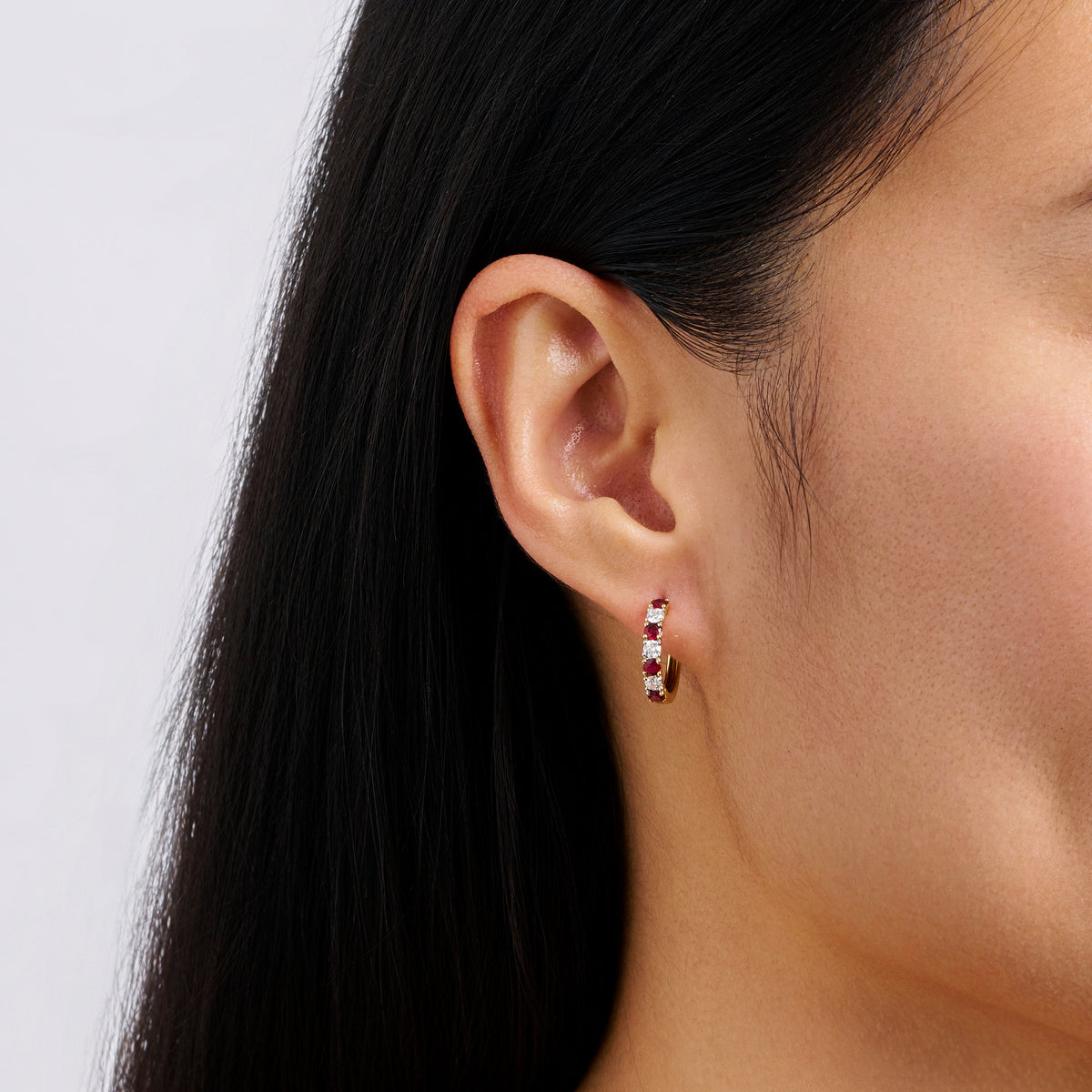 Ruby and Diamond Huggie Earrings in 18ct Yellow Gold