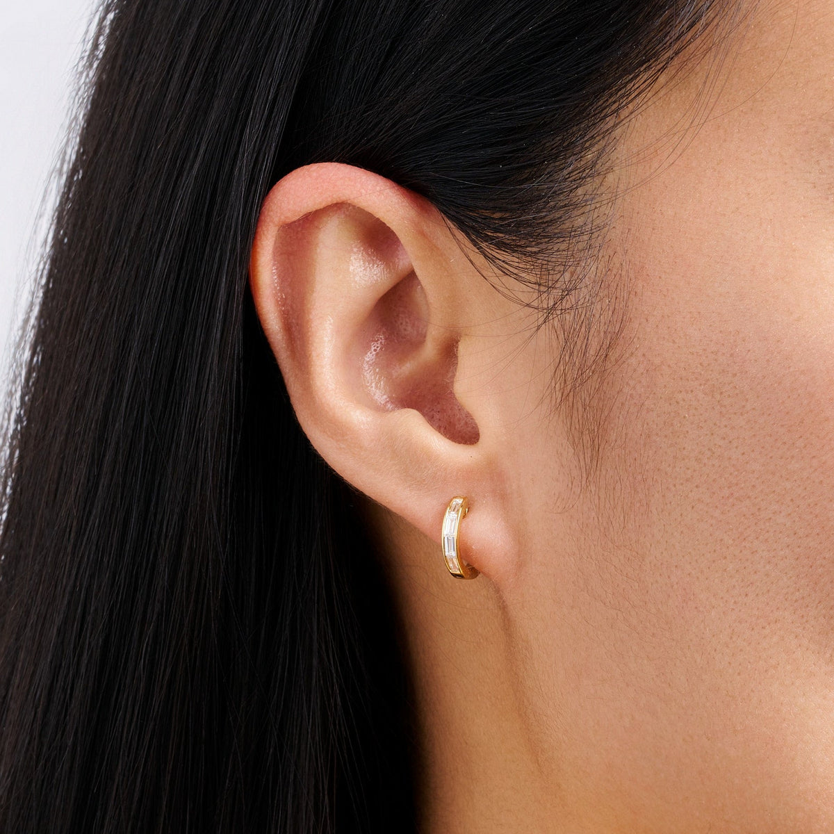 Baguette Cut Diamond Huggie Earrings in 18ct Yellow Gold