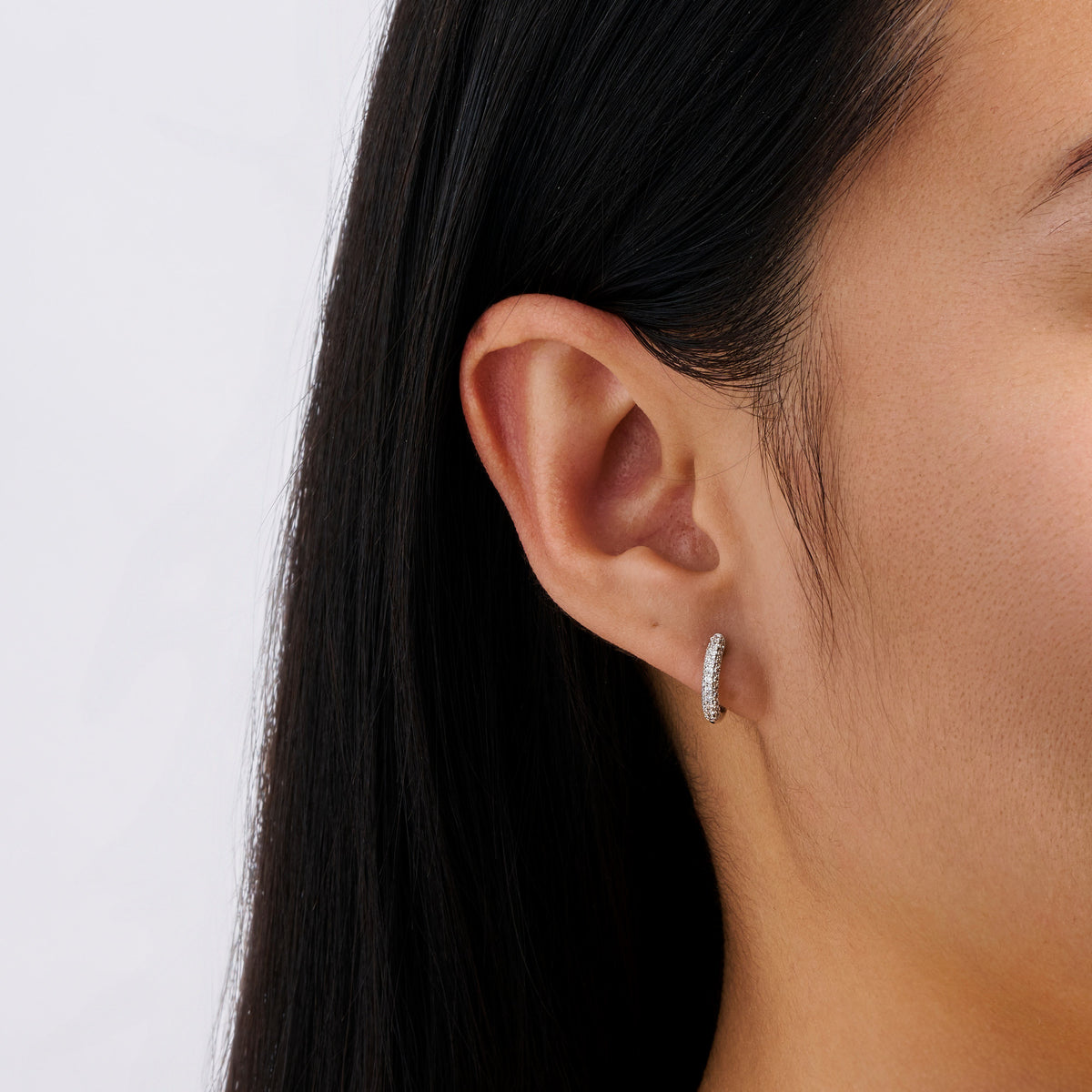 Pavé Diamond Huggie Earrings in 18ct White Gold