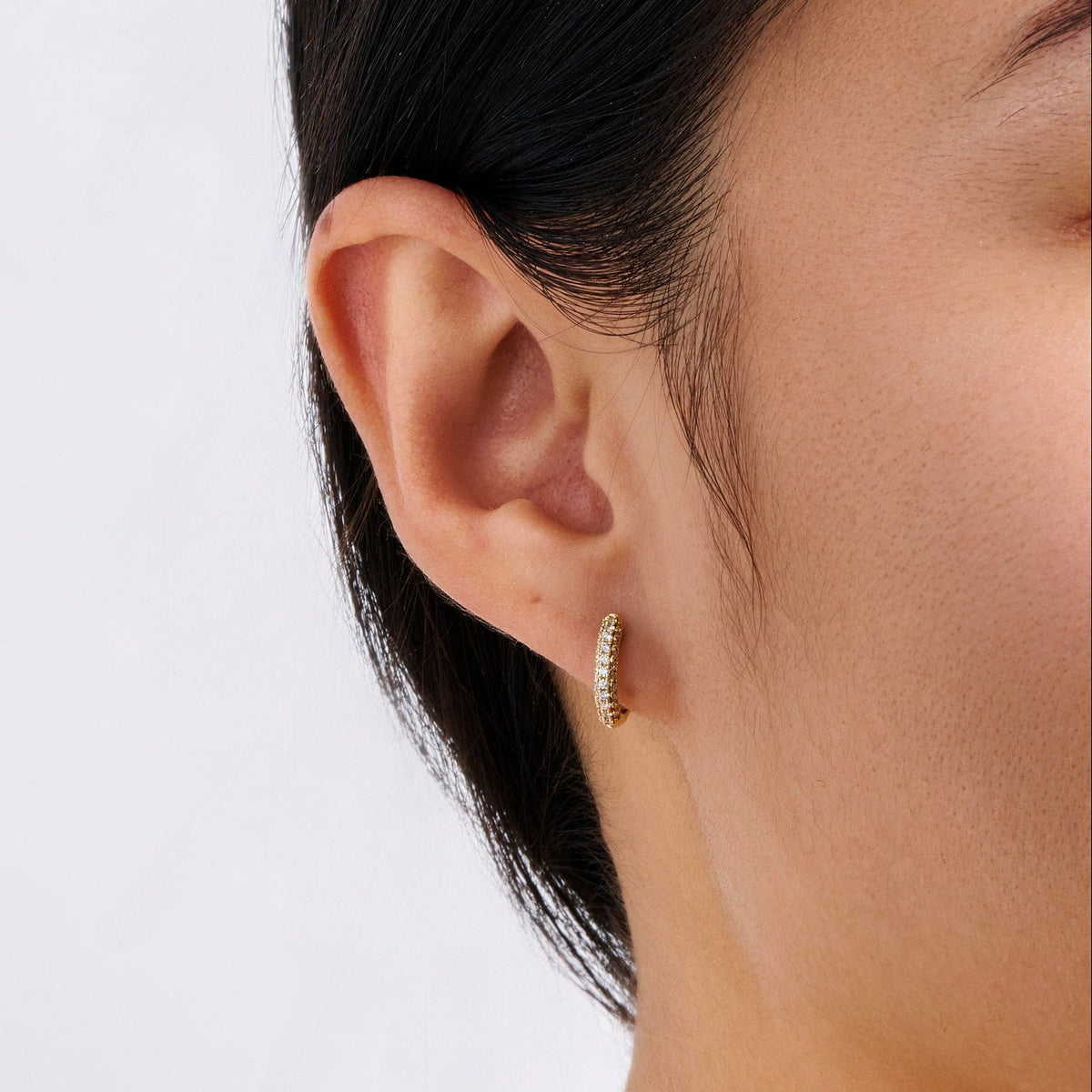 Pavé Diamond Huggie Earrings in 18ct Yellow Gold