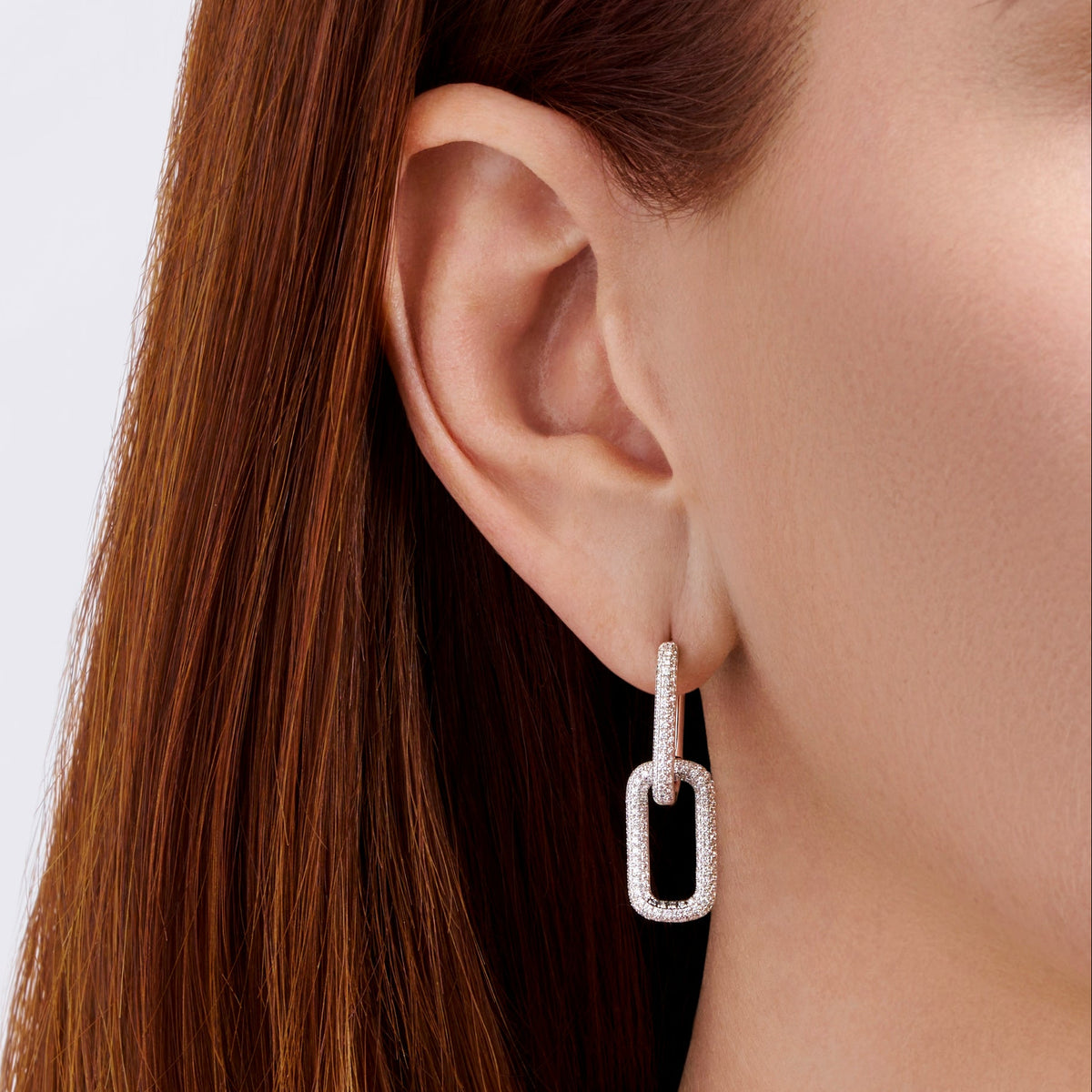 Paperclip Diamond Drop Earrings in 18ct White Gold