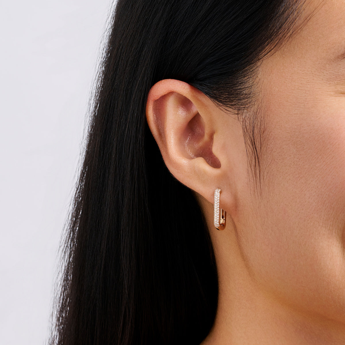 Paperclip Diamond Huggie Earrings in 18ct Rose Gold