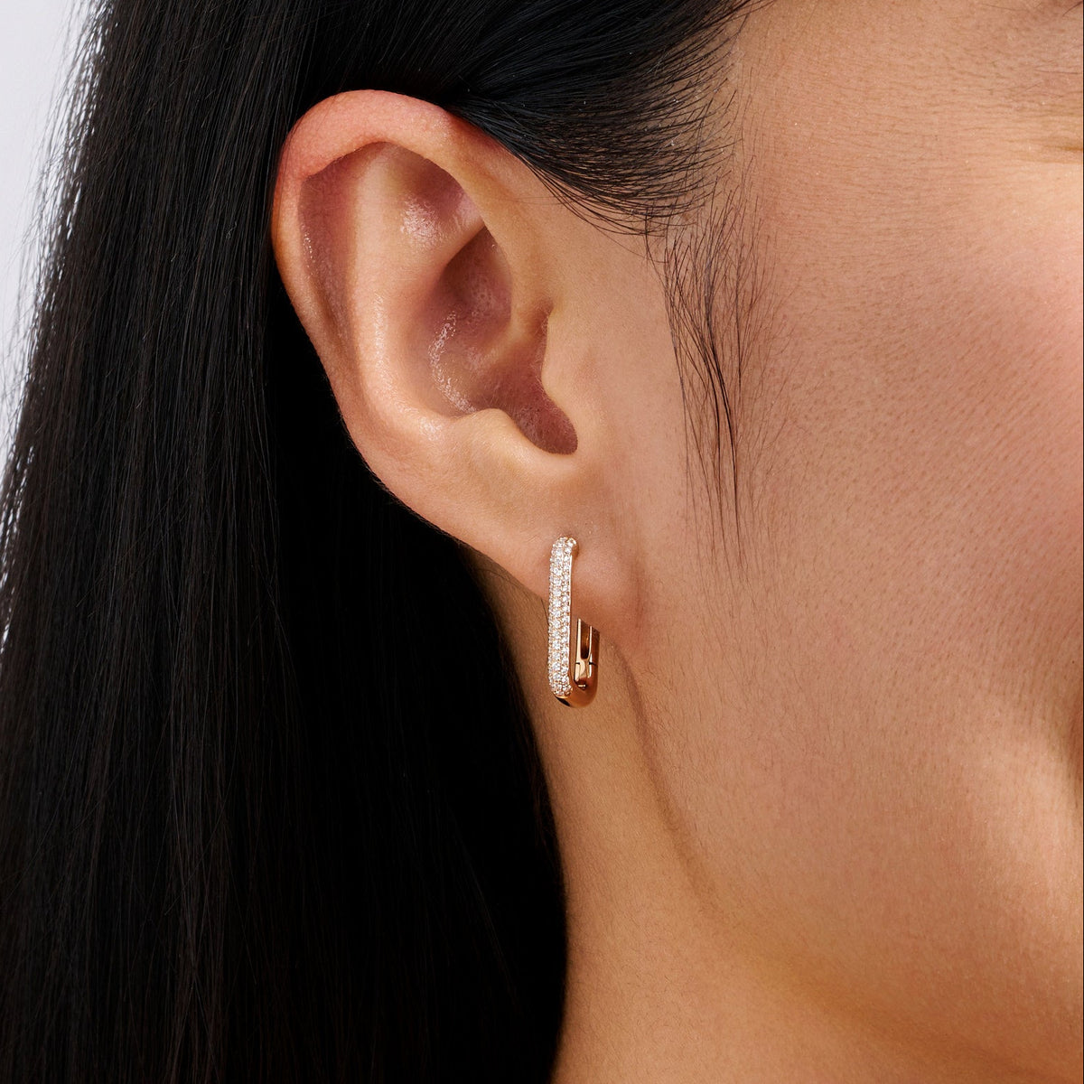 Paperclip Diamond Huggie Earrings in 18ct Rose Gold