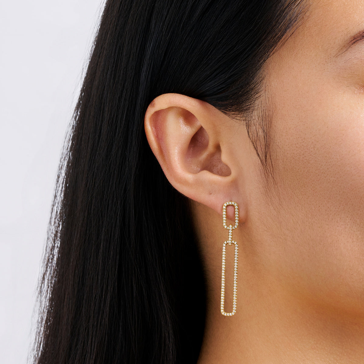 Paperclip Diamond Drop Earrings in 18ct Yellow Gold