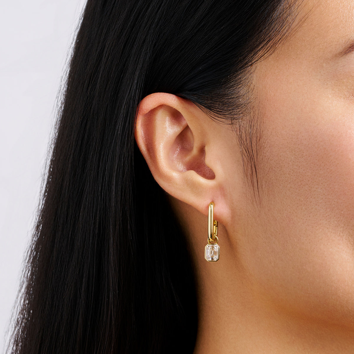 Multi-set Emerald Shape Diamond Drop Earrings in 18ct Yellow Gold