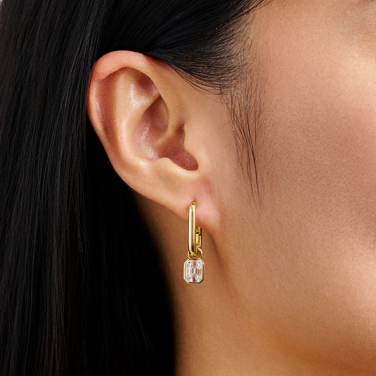 Multi-set Emerald Shape Diamond Drop Earrings in 18ct Yellow Gold