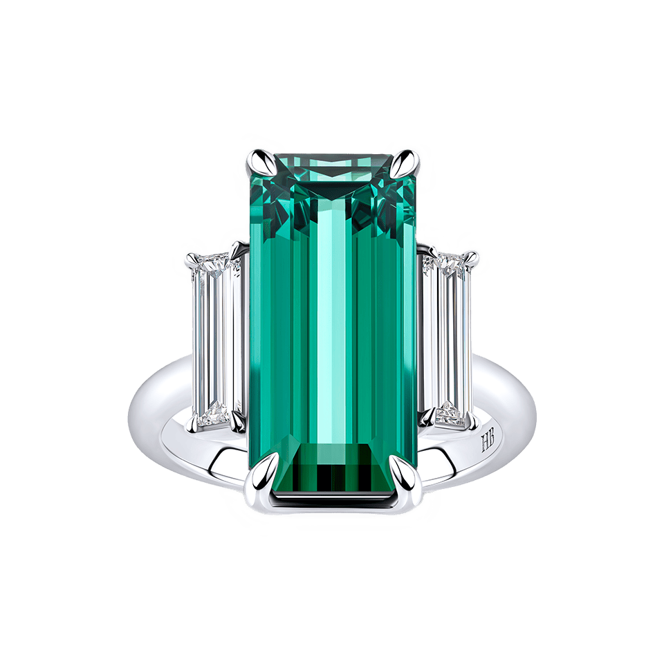 9.63ct Lagoon Tourmaline and 0.82ct Diamond Ring in 18ct White Gold
