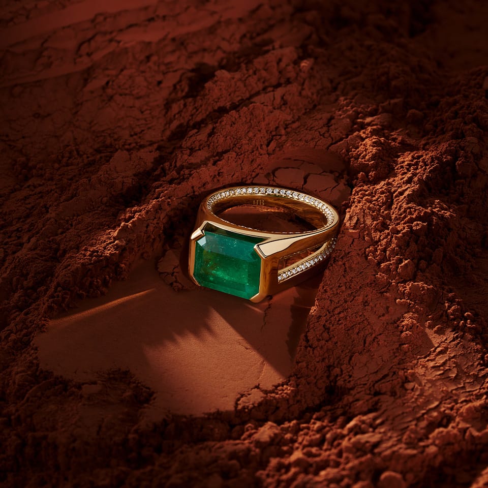 Hardy Brothers Jewellers | 170 Vault Emerald and Diamond Signet Ring in 18ct Yellow Gold