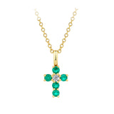 Diamond and Emerald Cross Pendant in 18ct Yellow Gold