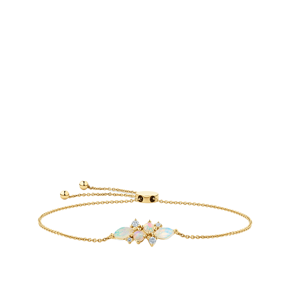 Diamond and Australian Opal Cluster Bracelet in 18ct Yellow Gold