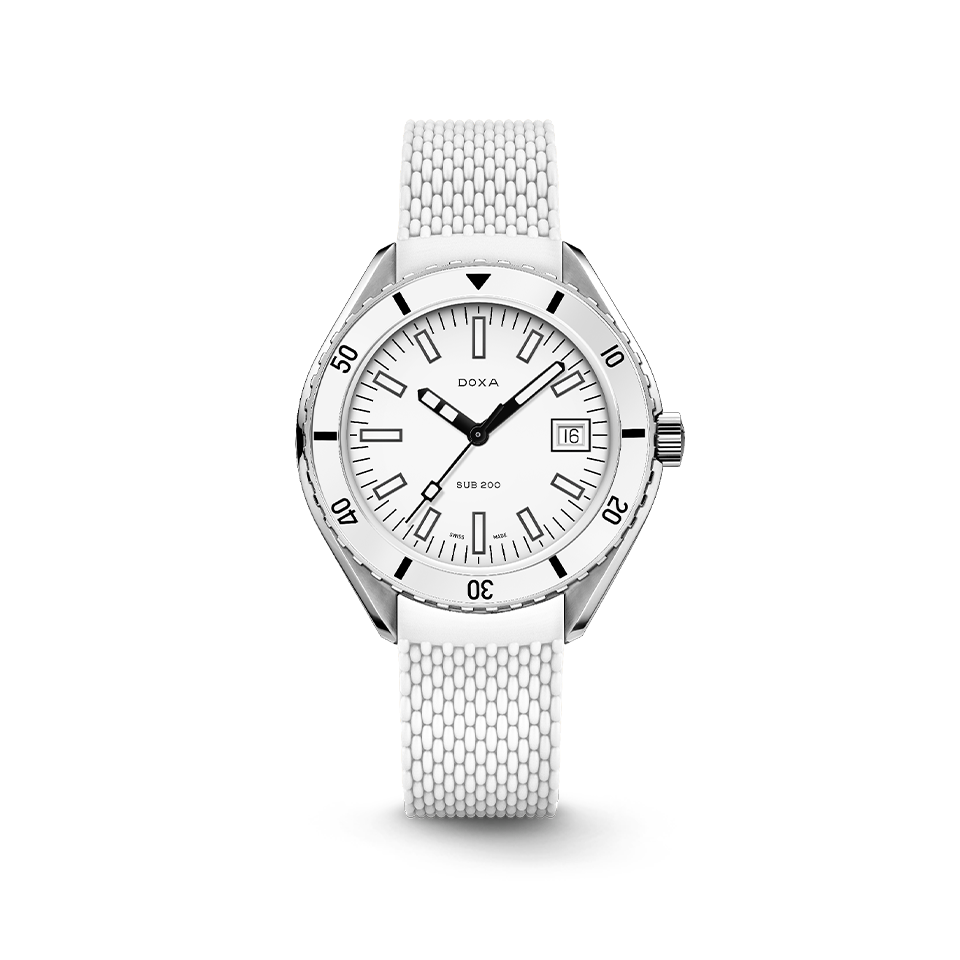 DOXA SUB 200 Whitepearl Stainless Steel Rubber Strap 799.15.011.23