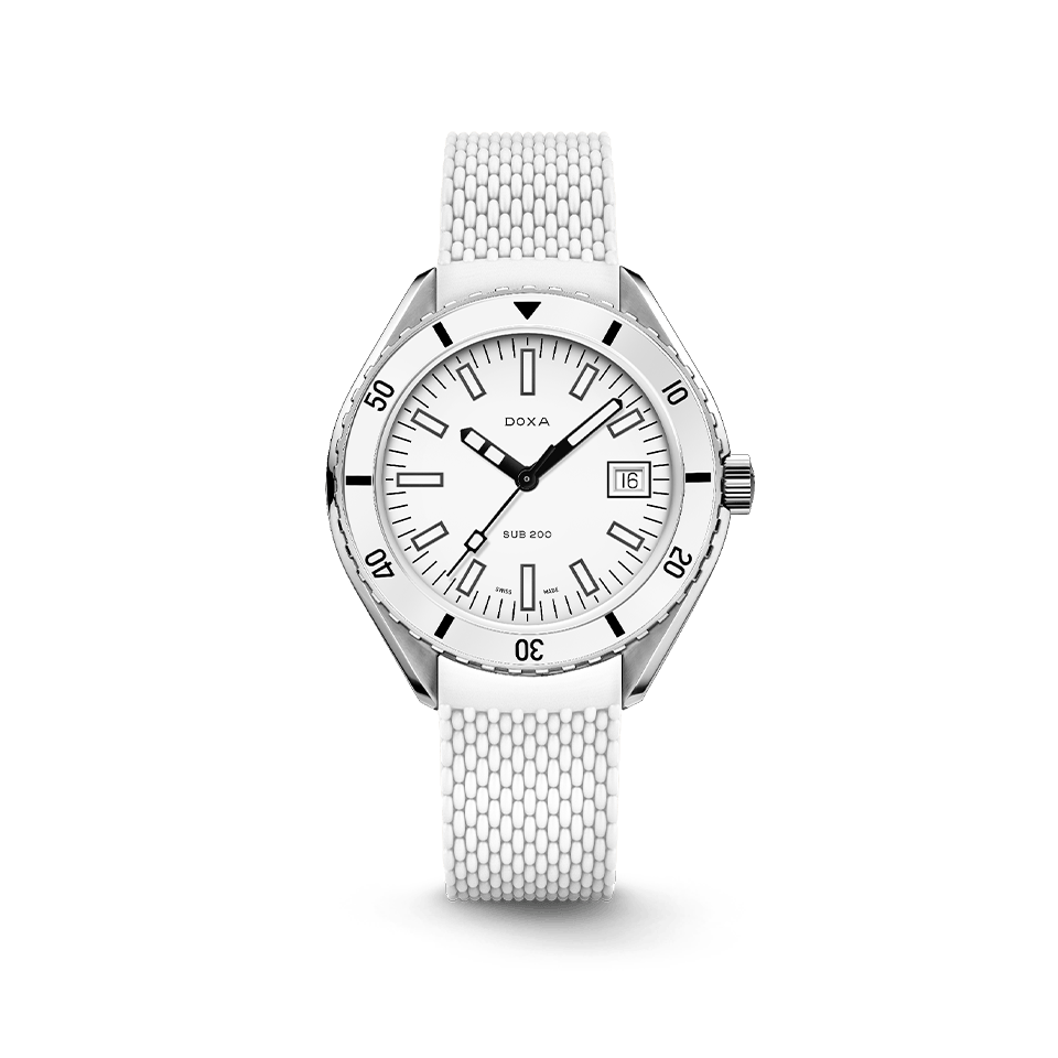 DOXA SUB 200 Whitepearl Stainless Steel Rubber Strap 799.15.011.23