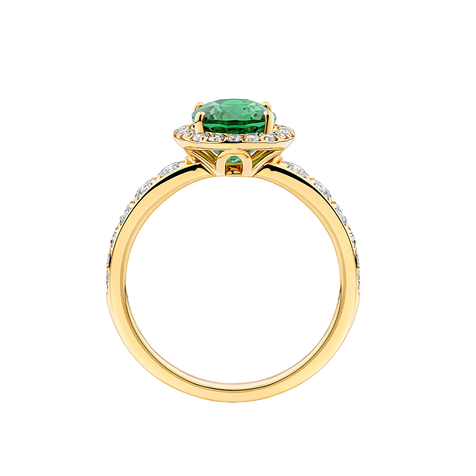 Green Tourmaline Oval and Diamond Halo Ring in 18ct Yellow Gold