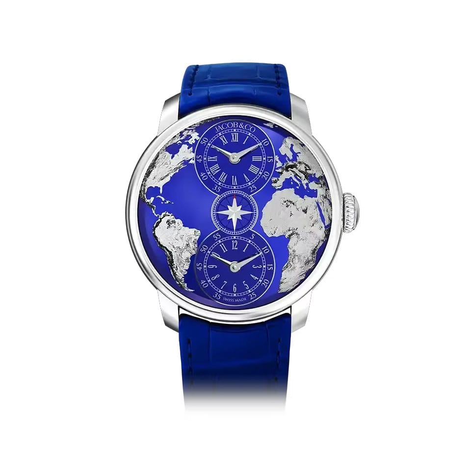 JACOB & CO. THE WORLD IS YOURS AUTOMATIC DUAL TIME ZONE 43MM WATCH DT100.10.AA.AA.A