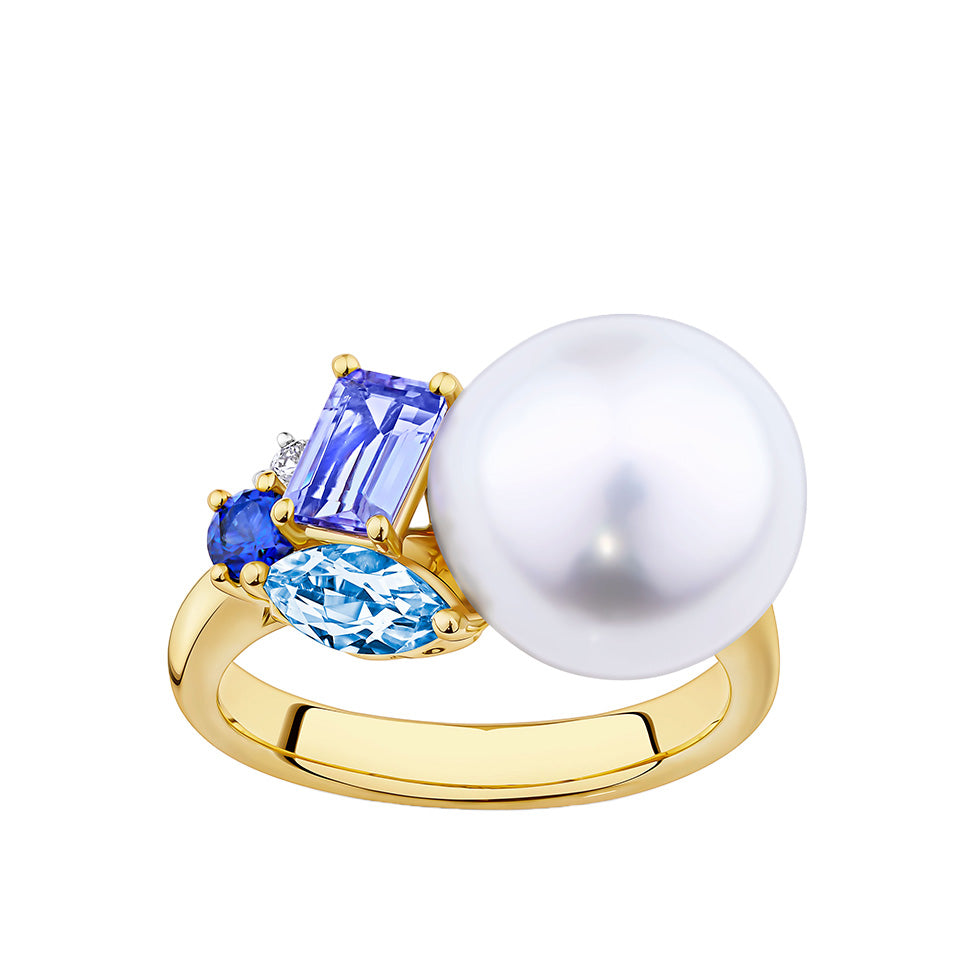 Elysian Pearl and Topaz Ring in 18ct Yellow Gold