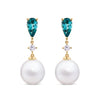 Tourmaline Diamond and South Sea PearlDrop Earrings in 18ct Yellow Gold