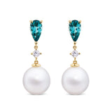 Tourmaline Diamond and South Sea PearlDrop Earrings in 18ct Yellow Gold