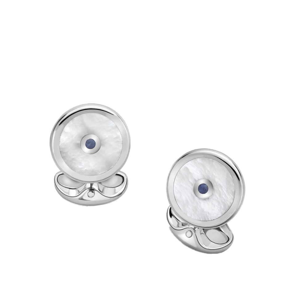 Deakin & Francis Sterling Silver Mother of Pearl and Sapphire Cufflinks