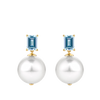 Australian South Sea Pearl and Aquamarine Drop Earrings in 18ct Yellow Gold