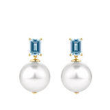 Hardy Brothers Jewellers | Australian South Sea Pearl and Aquamarine Drop Earrings in 18ct Yellow Gold