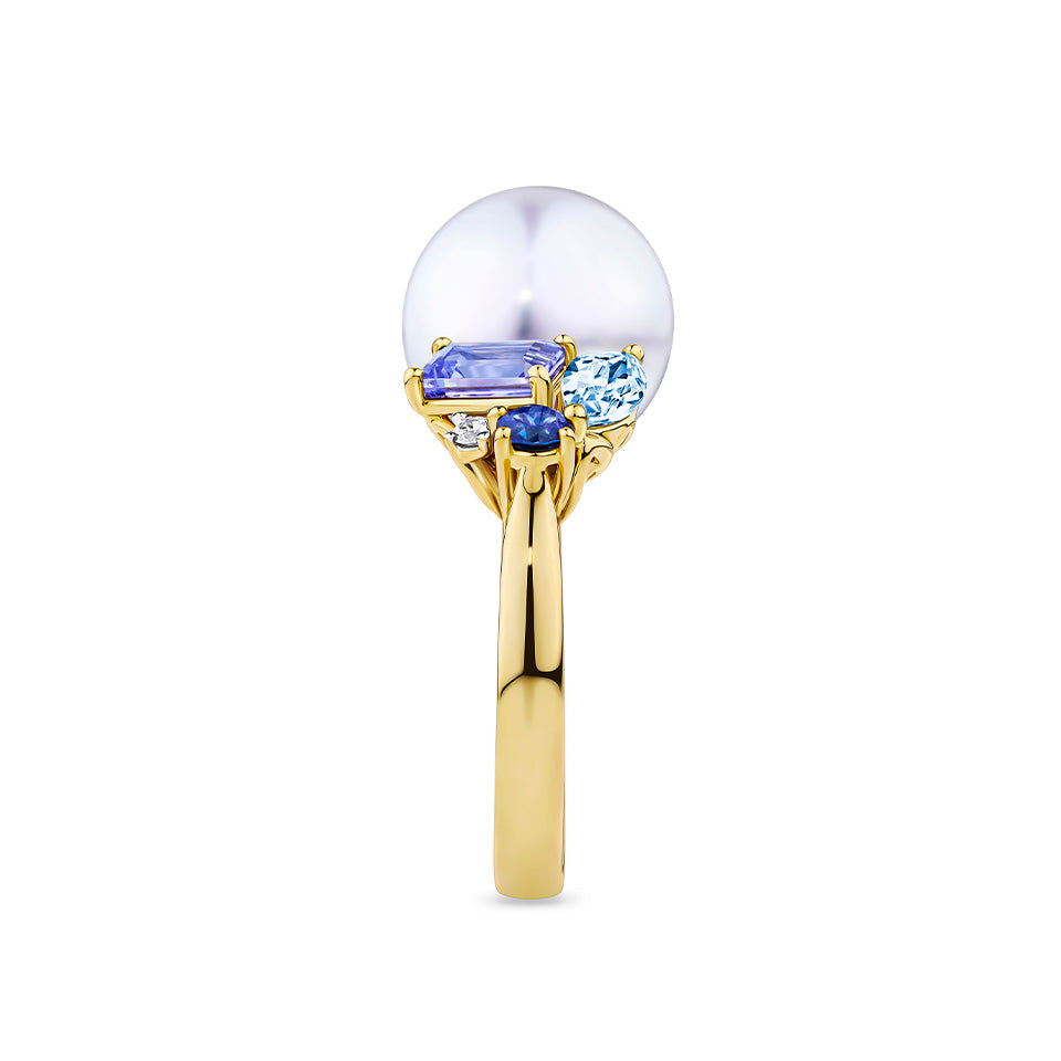 Elysian Pearl and Topaz Ring in 18ct Yellow Gold