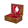 WOLF Ballet Musical Jewellery Box in Swan Lake Walnut Wood, item 190106, shown closed from the front. The walnut wood veneer exterior features an oval marquetry inlay and silver-finish hardware.