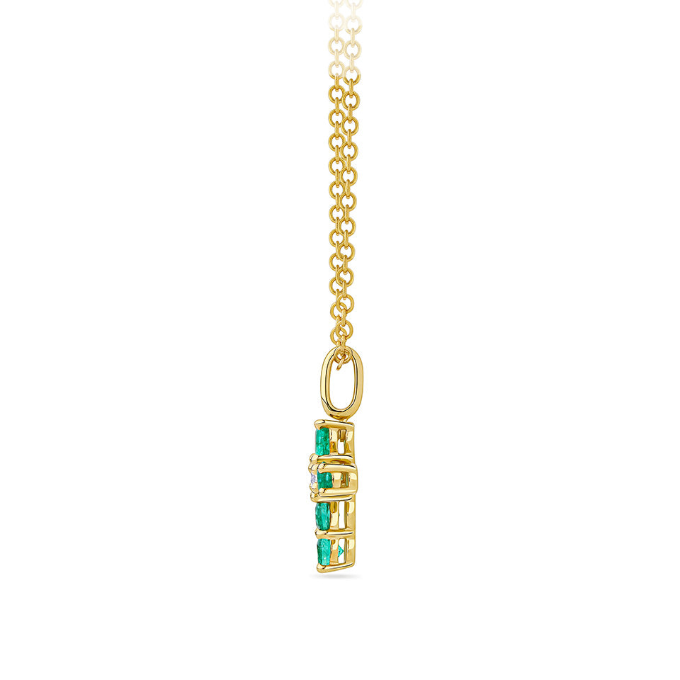 Diamond and Emerald Cross Pendant in 18ct Yellow Gold