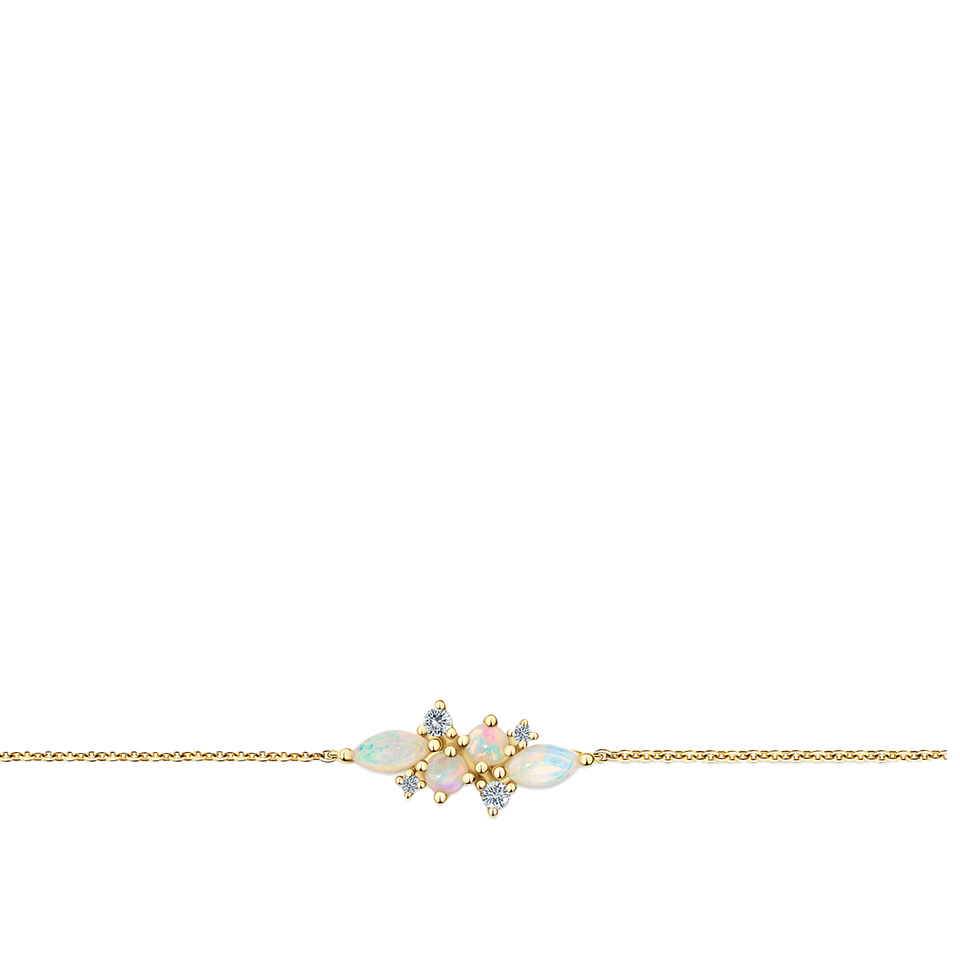 Diamond and Australian Opal Cluster Bracelet in 18ct Yellow Gold