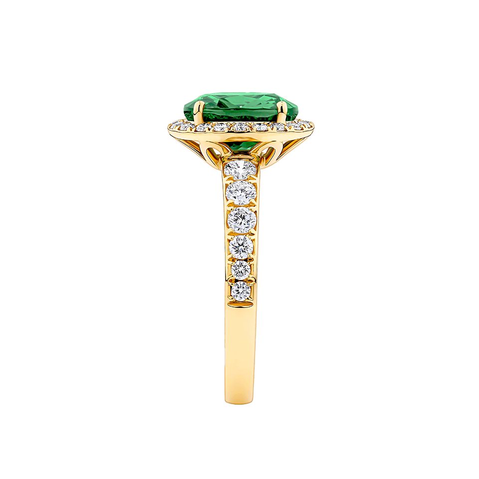 Green Tourmaline Oval and Diamond Halo Ring in 18ct Yellow Gold