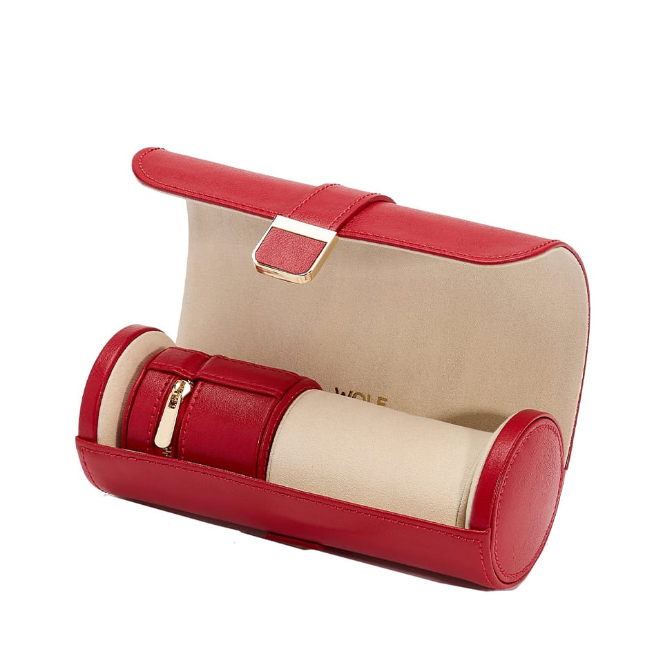 WOLF Palermo Red Double Watch Roll with Jewellery Pouch 213972