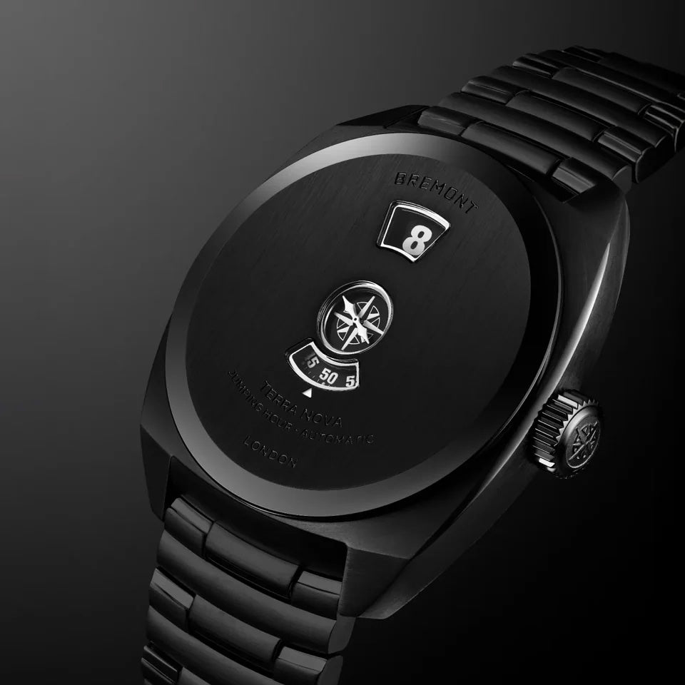Bremont Terra Nova Stealth Black Automatic Jumping Hour 38mm Watch TN38-JH-DLC-CC-B